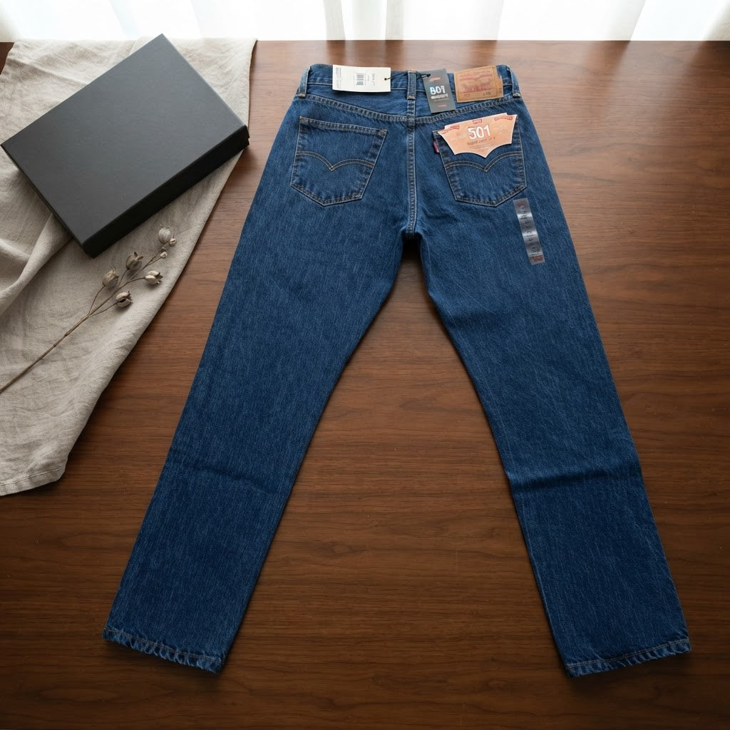 Levi's Deep Indigo Straight Leg Jeans with Signature Button
