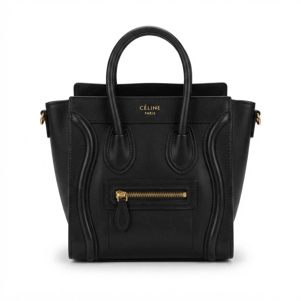 CÉLINE PARIS Black Smooth Leather Structured Nano Tote