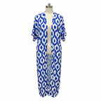 SHEIN Women's Blue and White Geometric Print Maxi Kimono