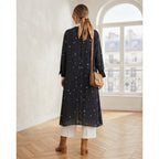 Women's Black Star Print Long Kimono Abaya Jacket