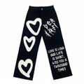 Women's Black Heart Graphic Wide Leg Jeans
