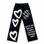 Women's Black Heart Graphic Wide Leg Jeans