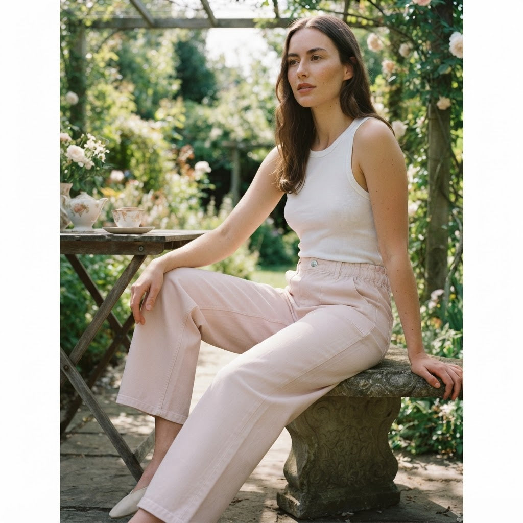[WearU Generated:campaign_2] Redtag Light Pink Cotton Denim Wide-Leg Pants – detail view