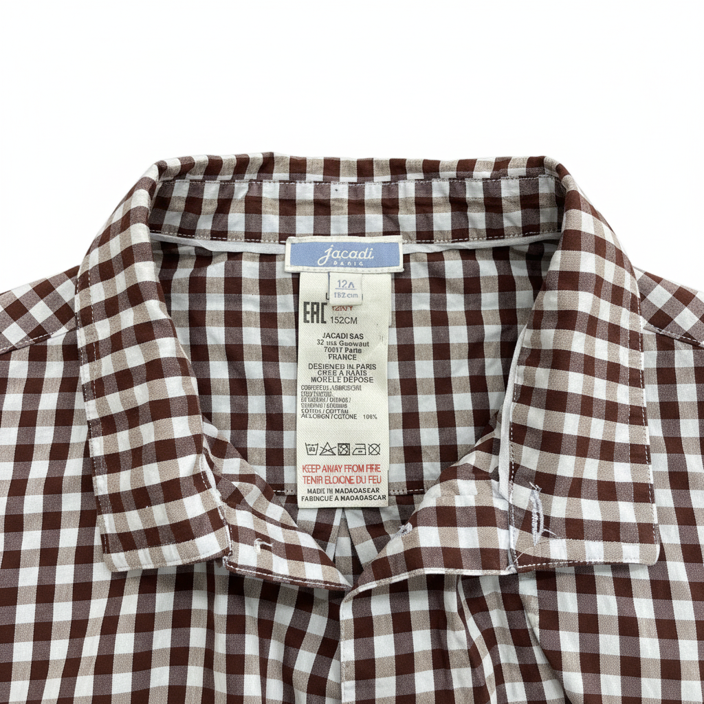 Jacadi Paris Kids Brown Gingham Cotton Shirt - Size 12A