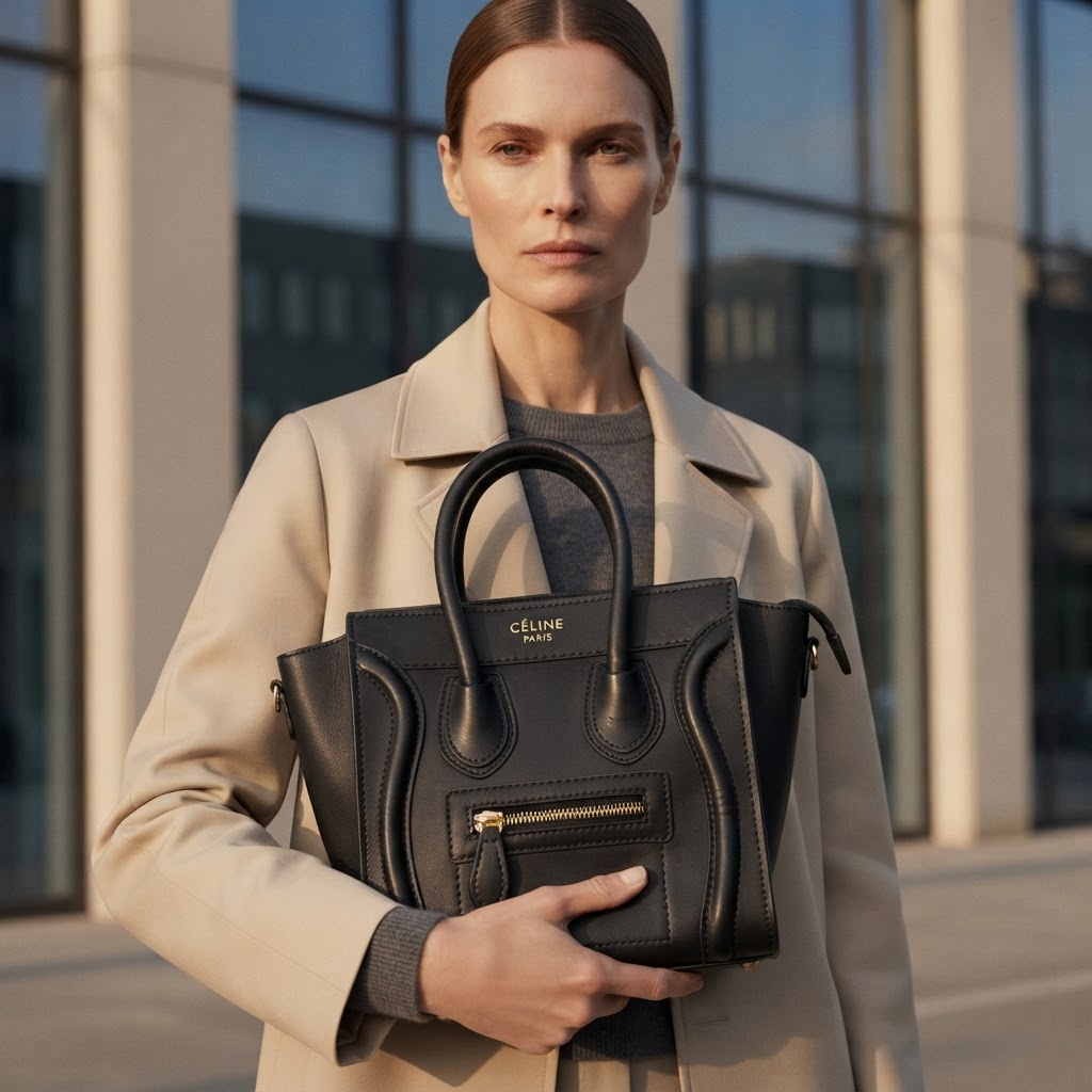 CÉLINE PARIS Black Smooth Leather Structured Nano Tote