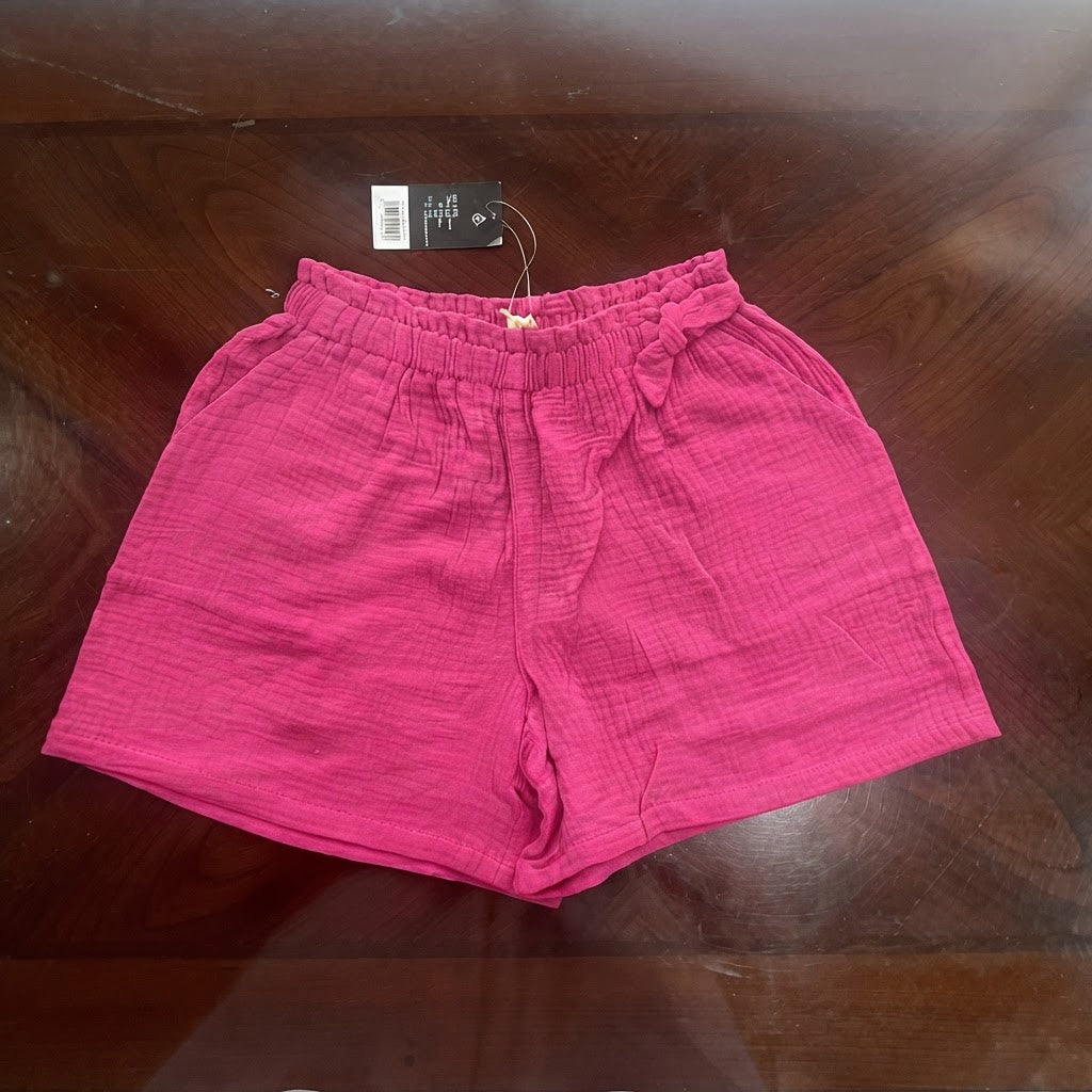 Magenta Textured Gauze Shorts with Elastic Waist