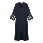 ASALA Deep Navy Zip-Front Abaya with Decorative Fringe Cuffs