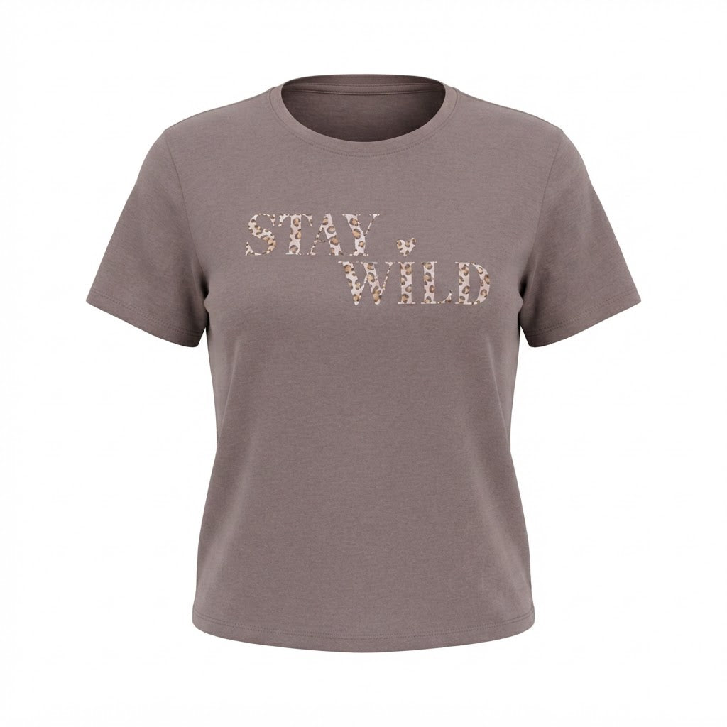 Women's Mauve Stay Wild Leopard Graphic T-Shirt