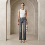 Bershka Bershka Mid-Washed Blue Long Flare Jeans with Raw He