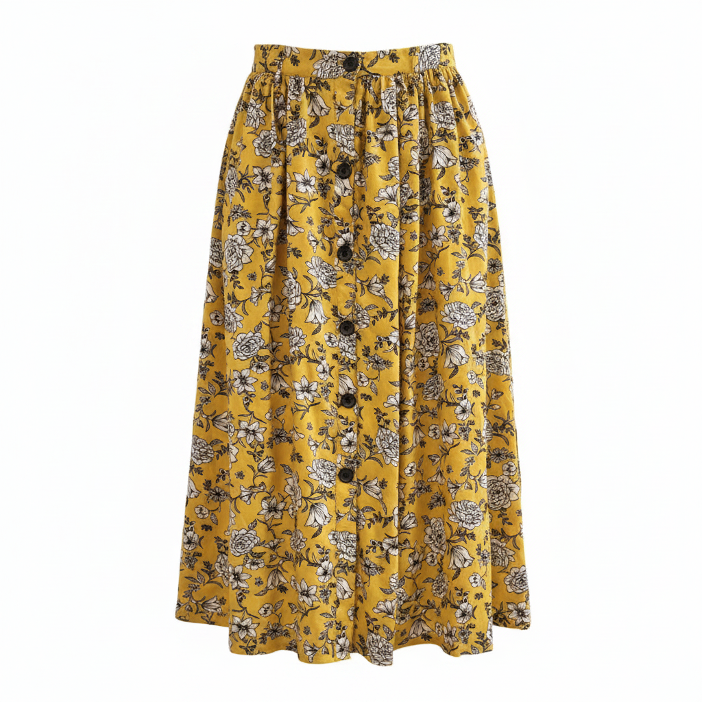 Treasure Island Women's Yellow Floral Button-Down Midi Skirt