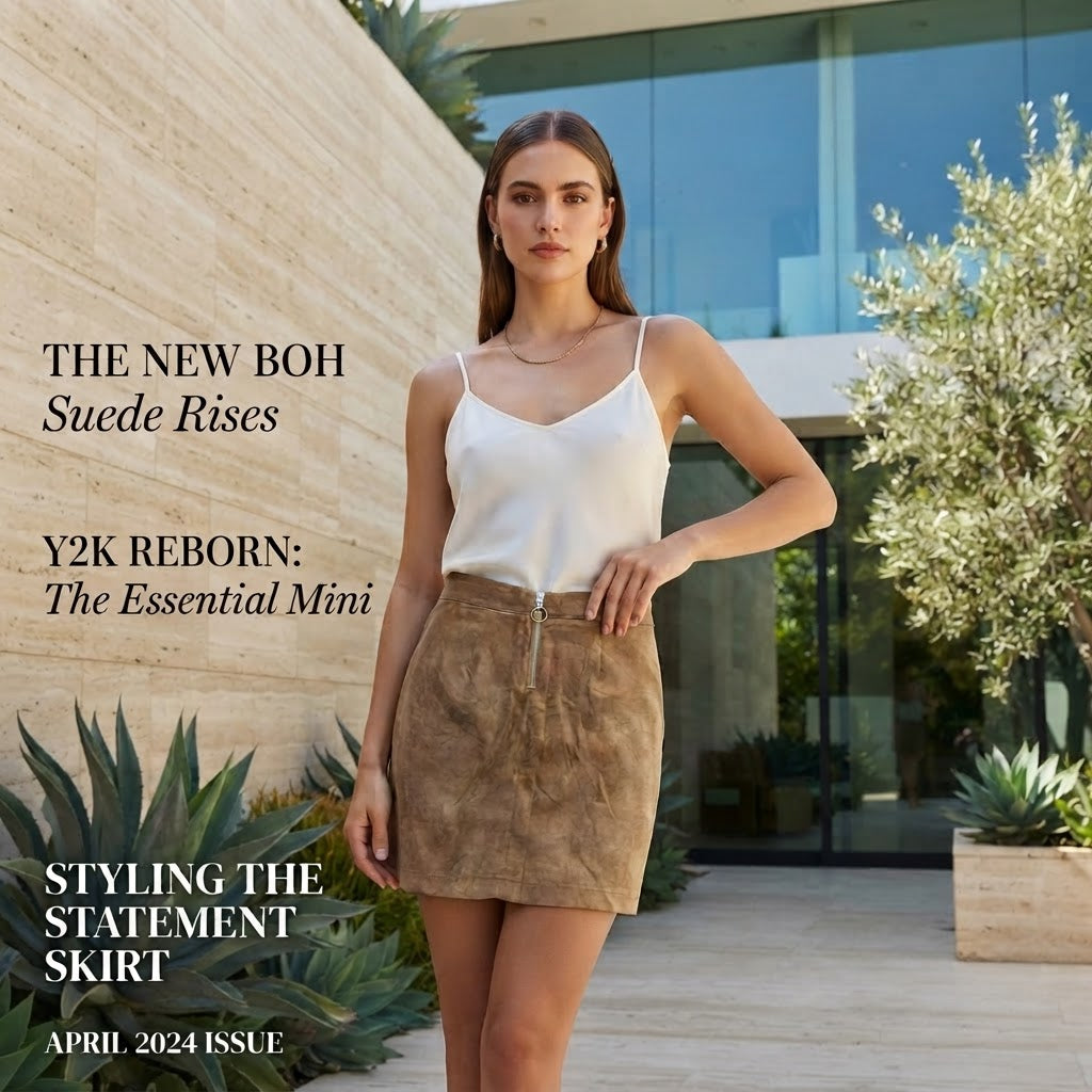 Camel Faux Suede Mini Skirt with Ring Zipper