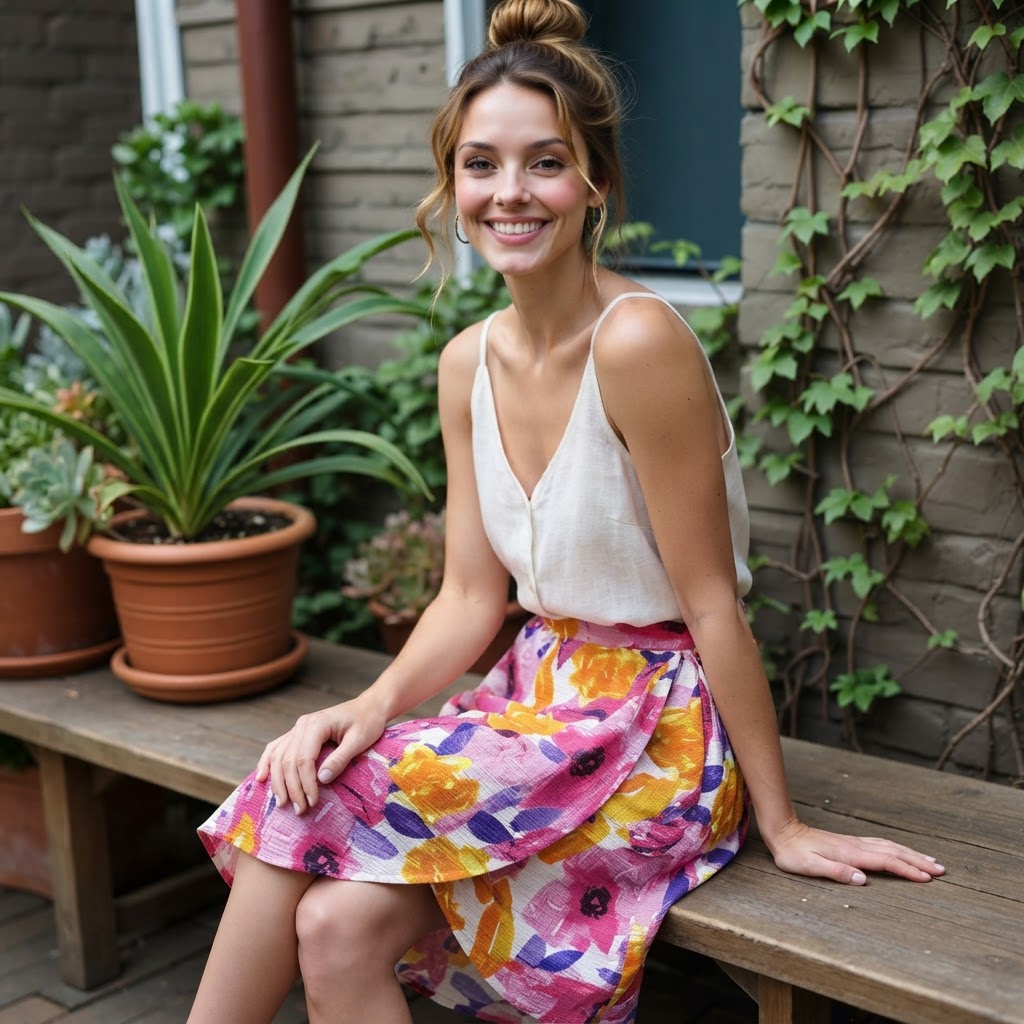 Esmara Multi-Floral Painterly Print Crinkle Midi Skirt