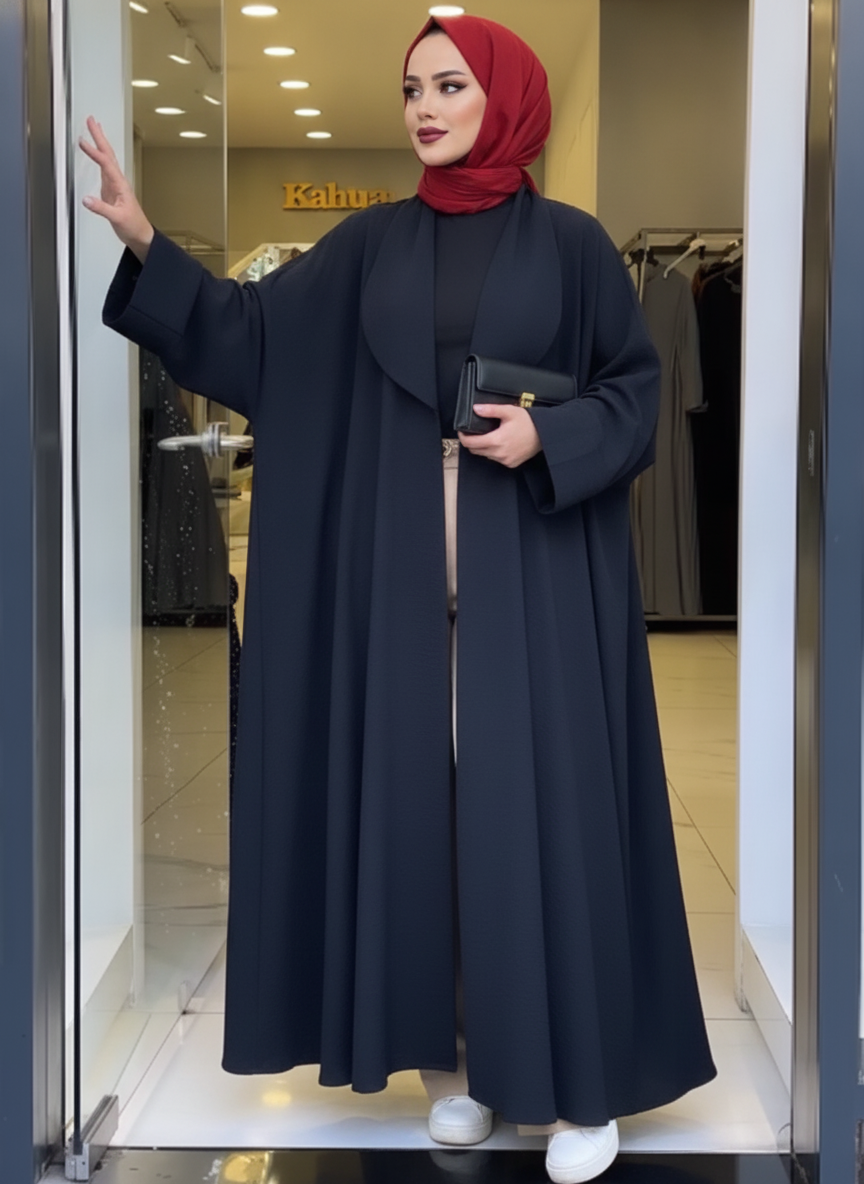 warehouse Deep Navy Blue Crinkle Crepe Open-Front Floor-Leng