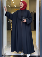 warehouse Deep Navy Blue Crinkle Crepe Open-Front Floor-Leng