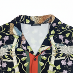 GUCCI Men's Black Bird & Floral Print Camp Collar Shirt