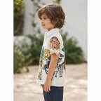 SHEIN White Short-Sleeve Safari Animal Print Kids Shirt
