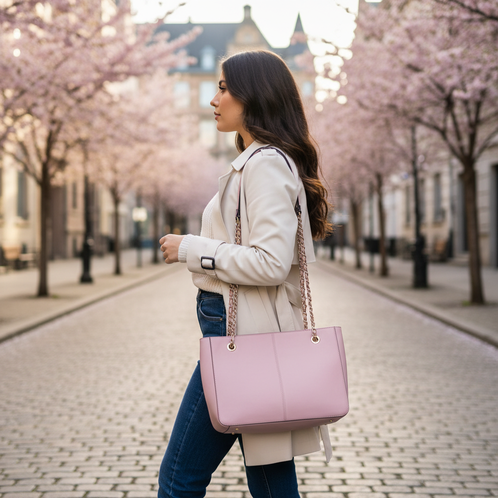 DKNY Pink Saffiano Leather Chain Shoulder Bag