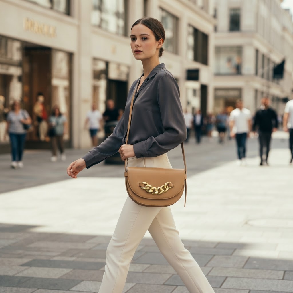 Beverly Hills Polo Club Tan Chain Saddle Bag