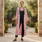 SHEIN Women's Pink Long Open-Front Kimono Abaya Jacket with Trim