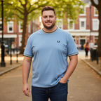 FRED PERRY Men's Light Blue Tipped Crew Neck Cotton T-Shirt
