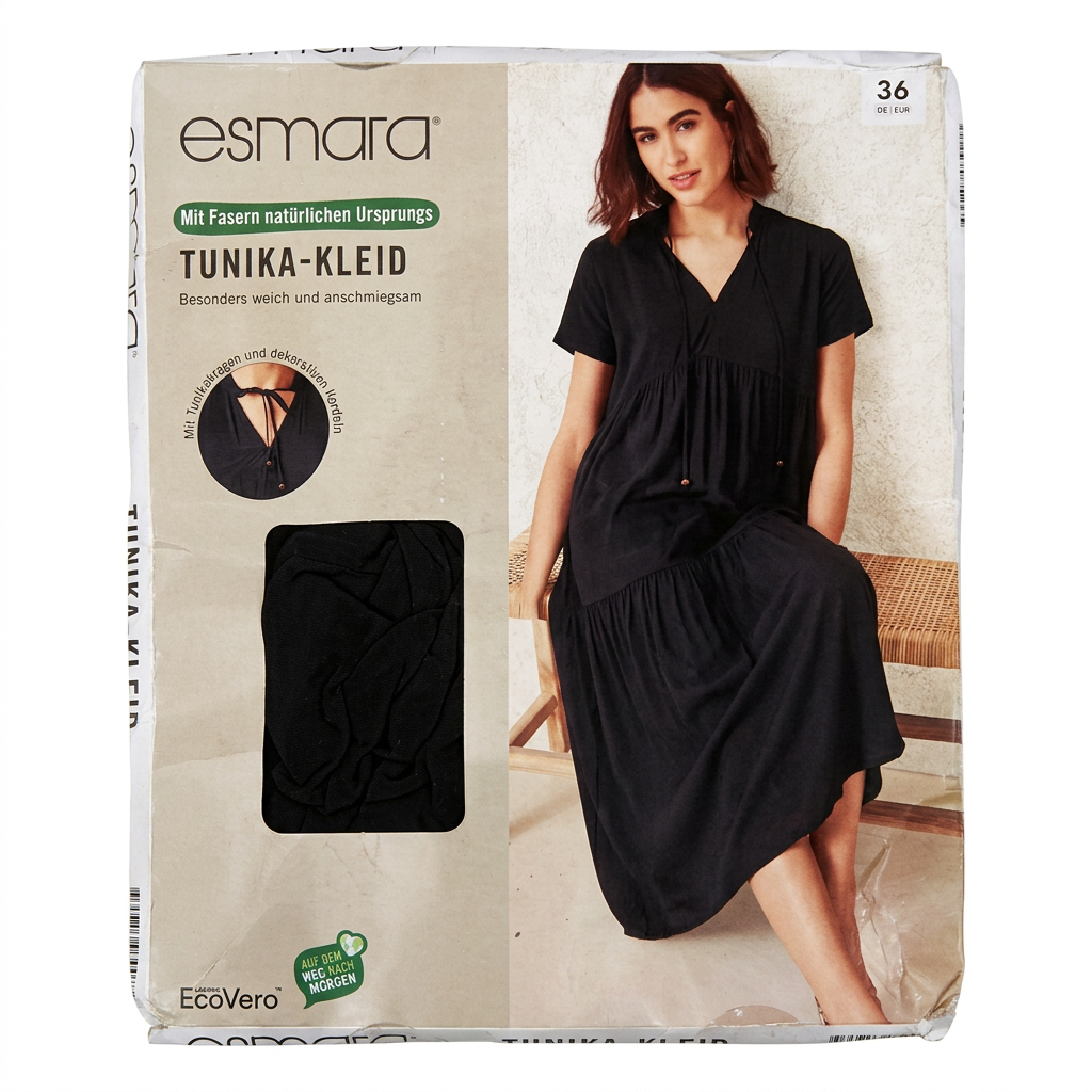 Esmara Women's Black Linen Tunica V-Neck Dress