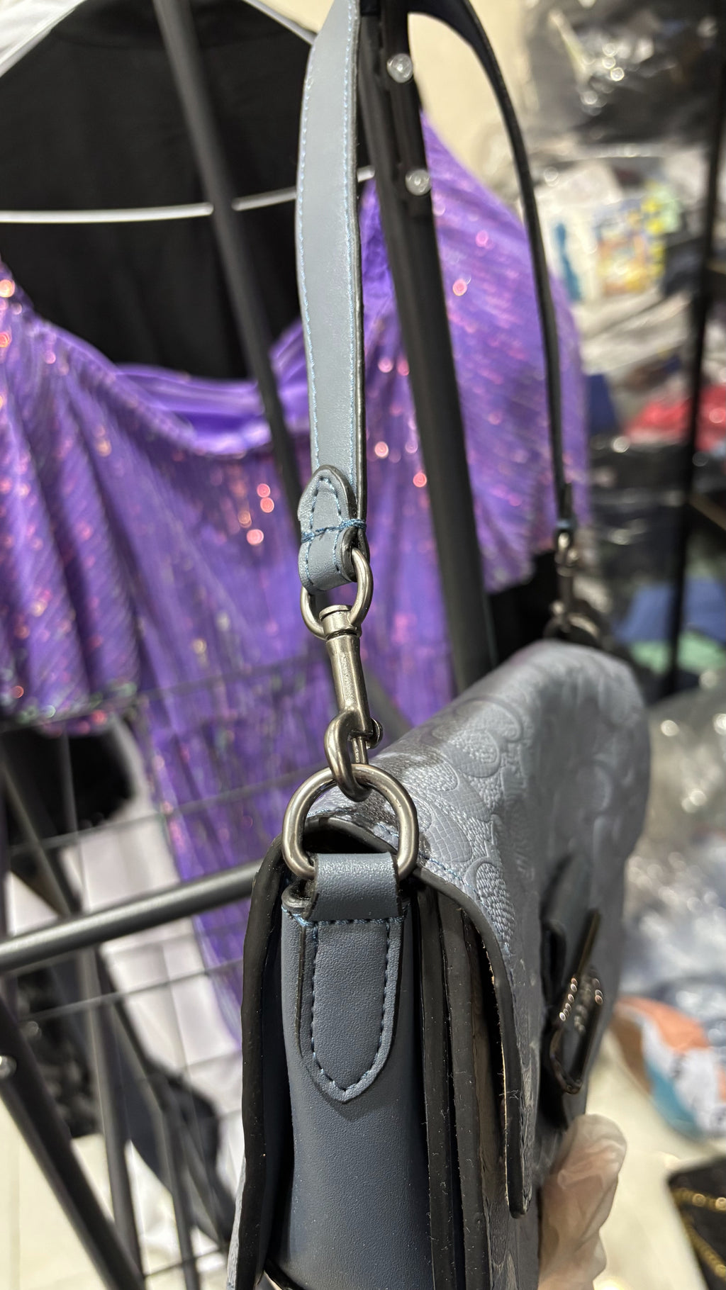 COACH NEW YORK Steel Blue Embossed Leather Shoulder Bag