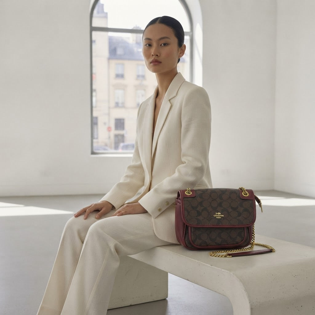 COACH NEW YORK Burgundy Monogram Coated Canvas Crossbody Bag