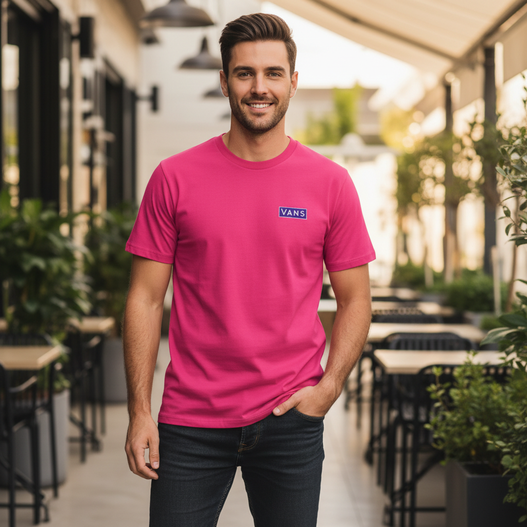 Vans Men's Magenta Pink Classic Fit Box Logo T-Shirt