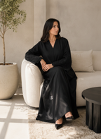 Cervo Black Open-Front Abaya with Structured Banded Cuffs