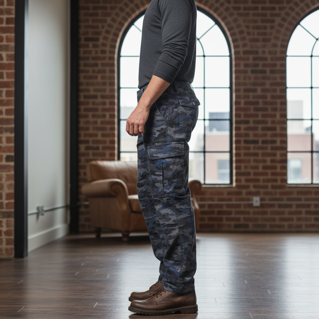 MADDOX Men's Blue Camouflage Cargo Pants - Size W36