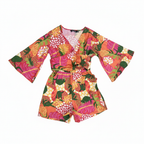 Sassafras Tropical Floral Wrap Front Romper - Small
