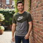 Nike Men's Color-Block Graphic Logo T-Shirt - Olive/Grey