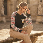 Emery Rose Black Festive Long Sleeve Top with Gold Sequin Po