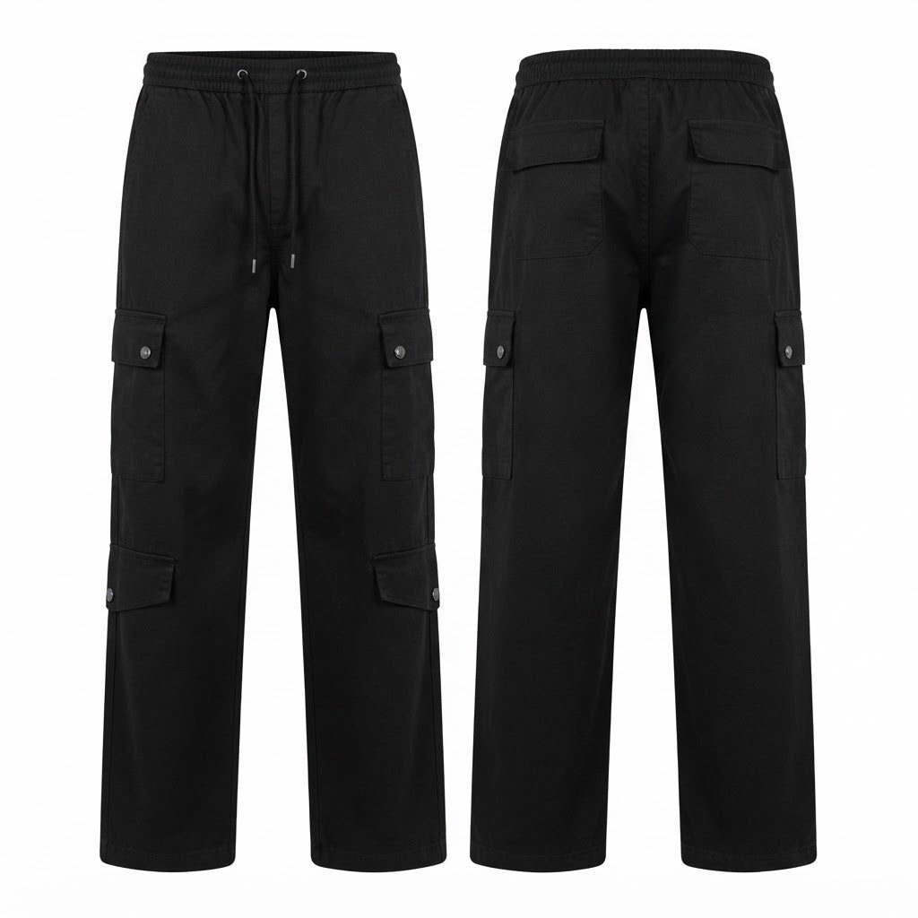 represent Black Wide Leg Cargo Trousers with Multi-Pocket Ut
