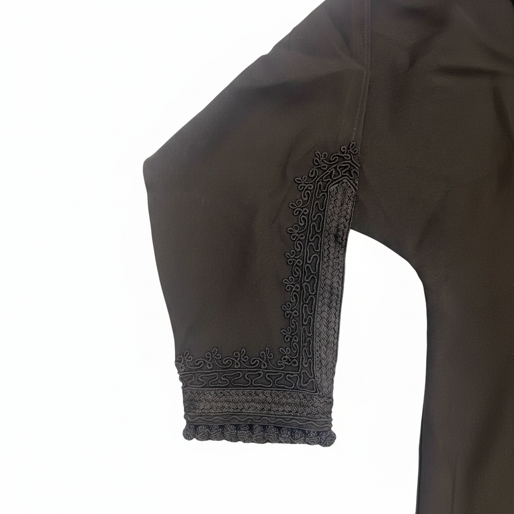 Elegant Black Embroidered Open Front Abaya