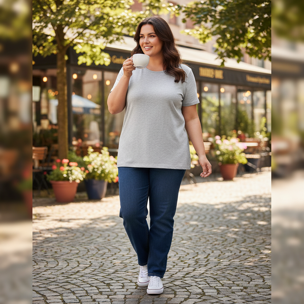 Women's Grey Marl Plus Size Scoop Neck Jersey Top