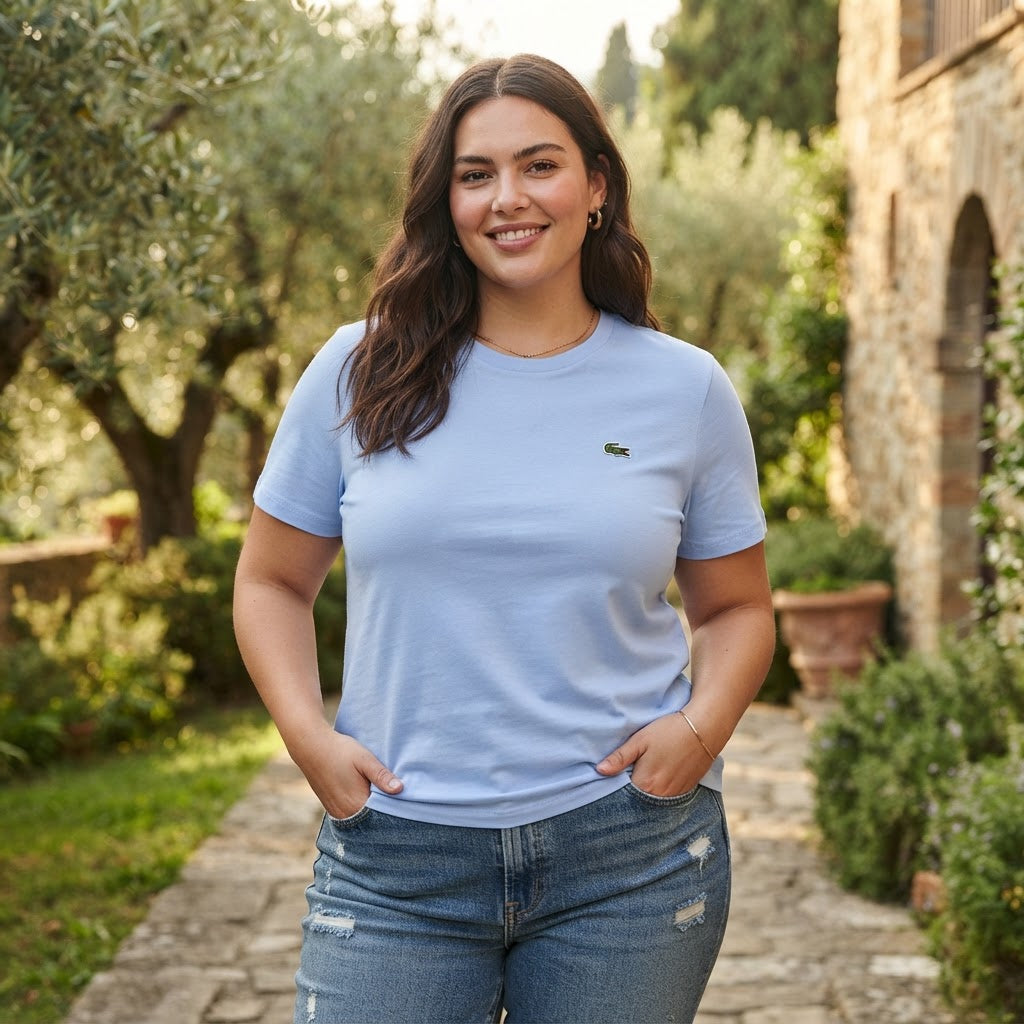 Women's Light Blue Relaxed Cotton Crew Neck T-Shirt