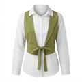 SHEIN Women's White Layered Shirt with Olive white Tie-Waist