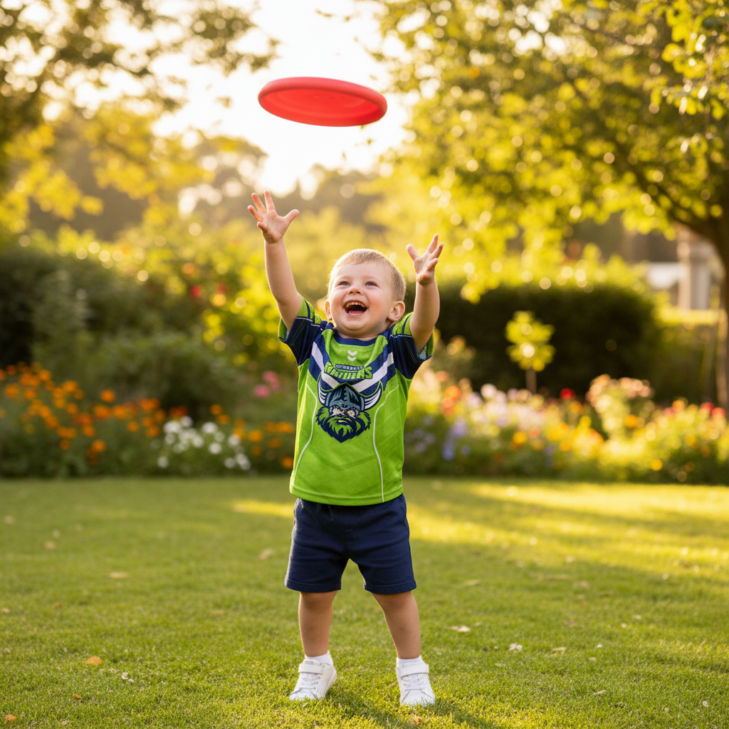 NRL Kids Lime Green and Blue Graphic Sports Jersey T-Shirt