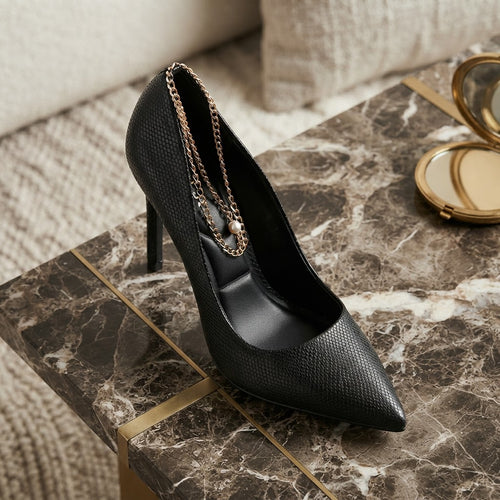 ALDO Women's Black Snakeskin Pointed Toe High Heels
