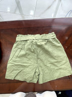 Sage Green Paperbag Waist Linen Shorts with Tie Belt