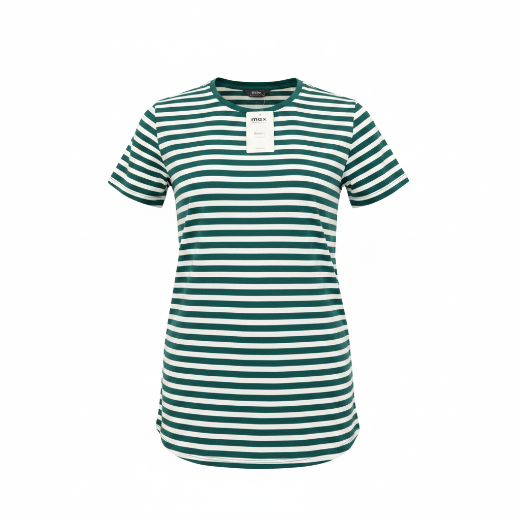 Max Women's Green & White Striped Crew Neck T-Shirt Size S
