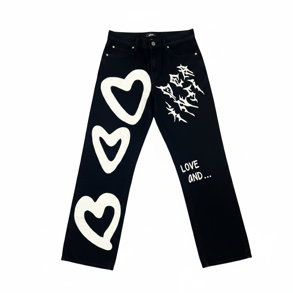 Women's Black Heart Graphic Wide Leg Jeans