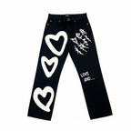Women's Black Heart Graphic Wide Leg Jeans