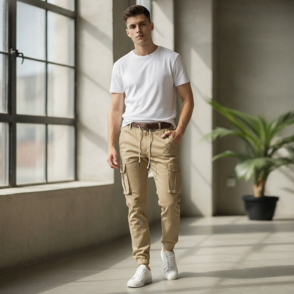 NICENICENIC Khaki Cargo Jogger Trousers with Bellowed Pocket