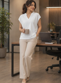 anko White Boxy Cap Sleeve V-Neck Cropped Top