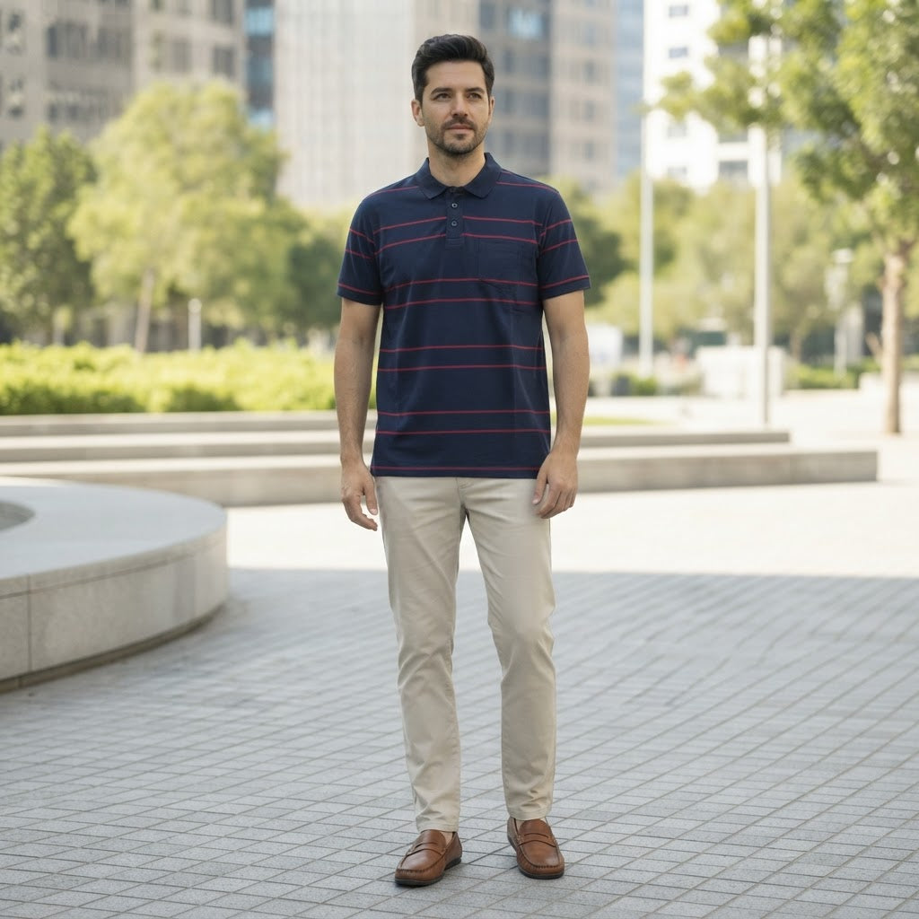Anko Anko Navy and Red Striped Cotton Jersey Polo Shirt