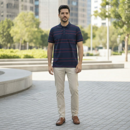 Anko Anko Navy and Red Striped Cotton Jersey Polo Shirt