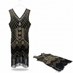 Women's Black & Gold Sequin Art Deco Flapper Dress