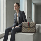 GUCCI Monogram Canvas Top Handle Bag with Web Stripe